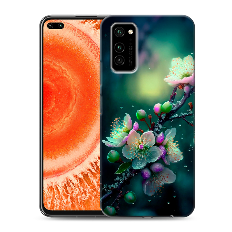 Силиконовый противоударный чехол на Huawei Honor View 30 Pro с принтом Цветы и мрамор Силиконовый противоударный чехол на Huawei Honor View 30 Pro с принтом Цветы и мрамор