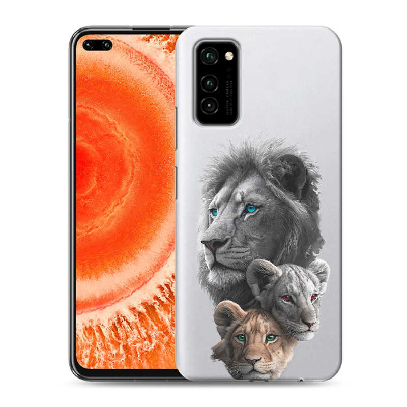 Силиконовый противоударный чехол на Huawei Honor View 30 Pro с принтом Львы Силиконовый противоударный чехол на Huawei Honor View 30 Pro с принтом Львы