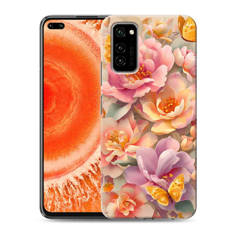 Силиконовый противоударный чехол на Huawei Honor View 30 Pro с принтом Цветы и бабочки Силиконовый противоударный чехол на Huawei Honor View 30 Pro с принтом Цветы и бабочки