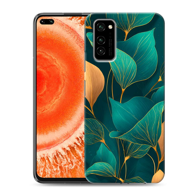 Силиконовый чехол на Huawei Honor View 30 Pro с принтом Листья и золото Силиконовый чехол на Huawei Honor View 30 Pro с принтом Листья и золото