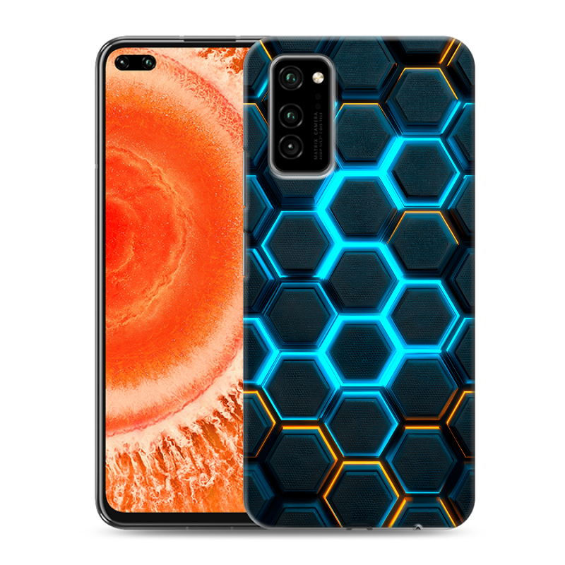 Силиконовый чехол на Huawei Honor View 30 Pro с принтом Неоновые соты Силиконовый чехол на Huawei Honor View 30 Pro с принтом Неоновые соты
