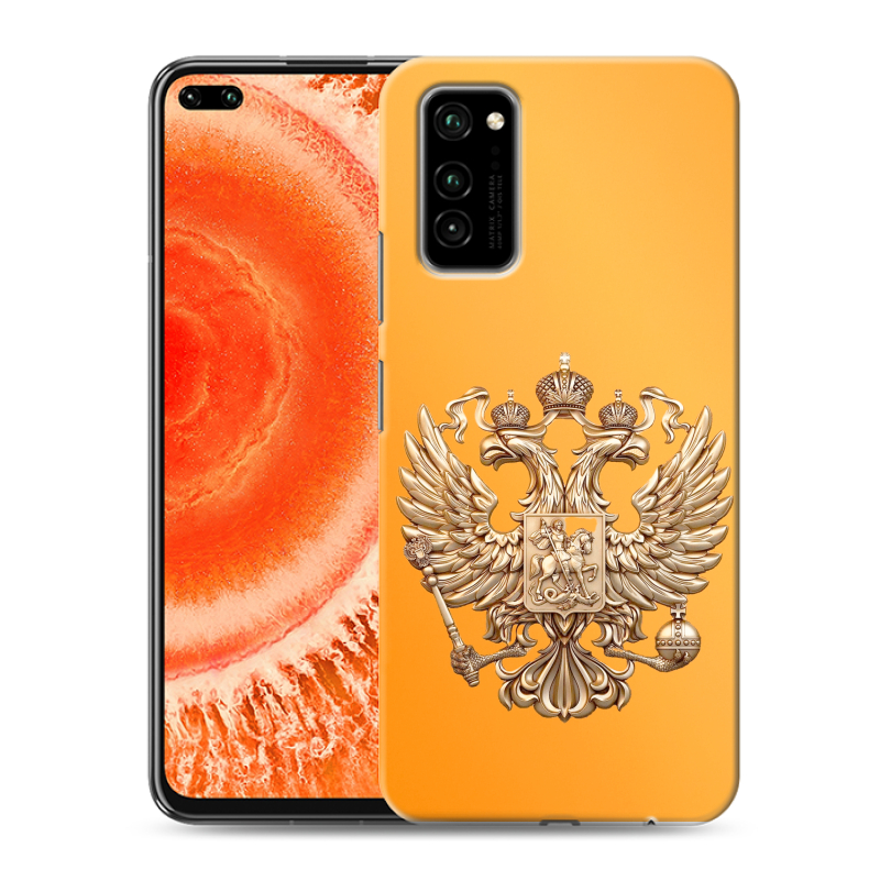 Силиконовый противоударный чехол на Huawei Honor View 30 Pro с принтом Герб Флаг России Силиконовый противоударный чехол на Huawei Honor View 30 Pro с принтом Герб Флаг России