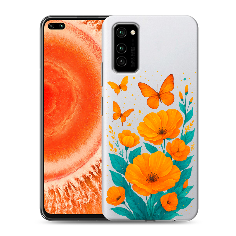 Силиконовый чехол на Huawei Honor View 30 Pro с принтом цветы бабочки Силиконовый чехол на Huawei Honor View 30 Pro с принтом цветы бабочки