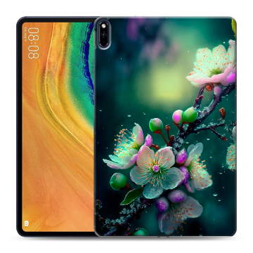 Силиконовый чехол на Huawei MatePad Pro с принтом Цветы и мрамор