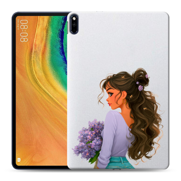 Силиконовый чехол на Huawei MatePad Pro с принтом девушка цветы