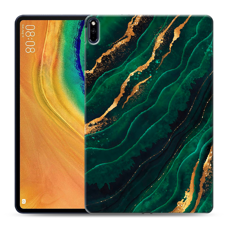 Силиконовый противоударный чехол на Huawei MatePad Pro с принтом Мрамор зеленое золото Силиконовый противоударный чехол на Huawei MatePad Pro с принтом Мрамор зеленое золото