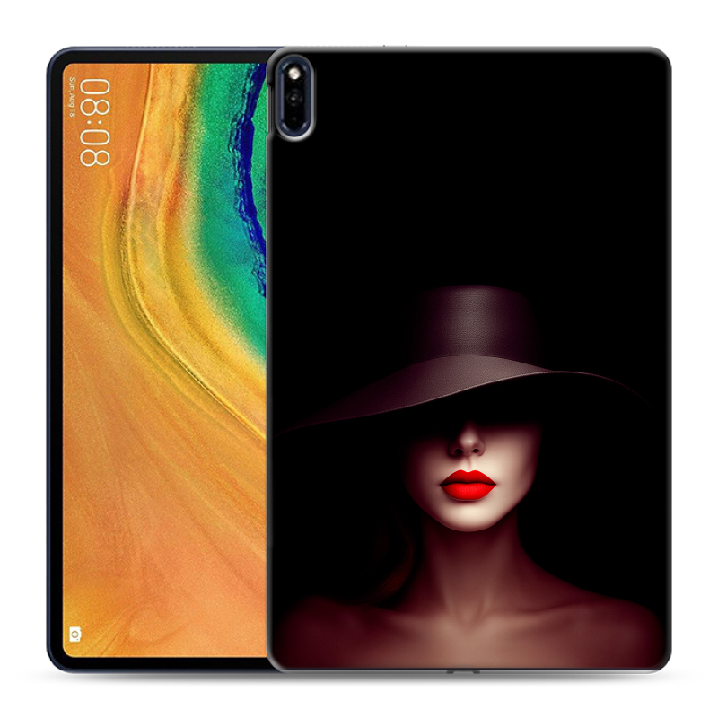Силиконовый противоударный чехол на Huawei MatePad Pro с принтом Девушка в шляпе Силиконовый противоударный чехол на Huawei MatePad Pro с принтом Девушка в шляпе