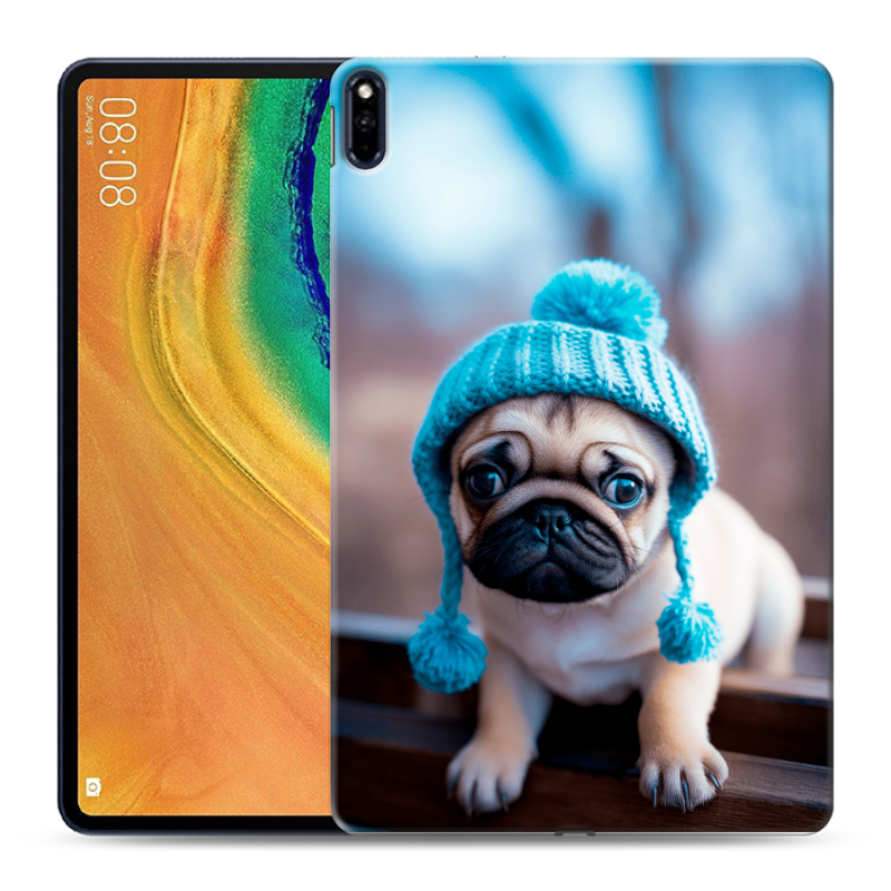 Силиконовый противоударный чехол на Huawei MatePad Pro с принтом Мопс в шапке Силиконовый противоударный чехол на Huawei MatePad Pro с принтом Мопс в шапке