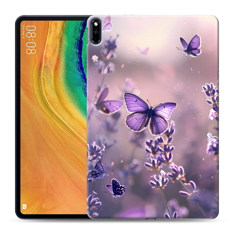 Силиконовый противоударный чехол на Huawei MatePad Pro с принтом бабочки и лаванда Силиконовый противоударный чехол на Huawei MatePad Pro с принтом бабочки и лаванда