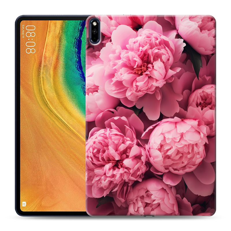 Силиконовый противоударный чехол на Huawei MatePad Pro с принтом цветы пионы Силиконовый противоударный чехол на Huawei MatePad Pro с принтом цветы пионы