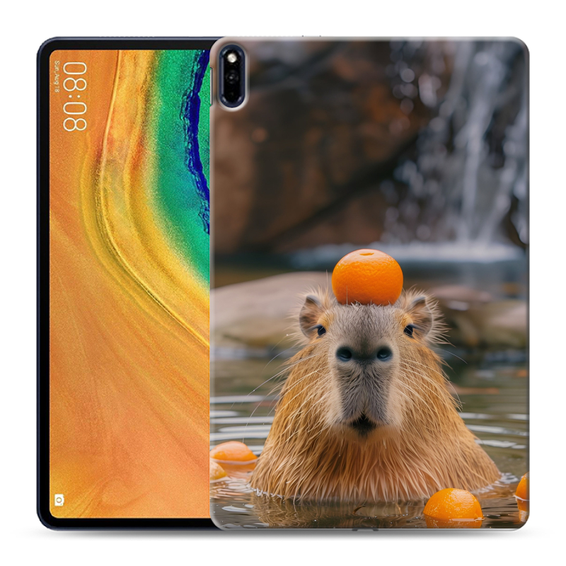Силиконовый противоударный чехол на Huawei MatePad Pro с принтом Капибара с апельсином Силиконовый противоударный чехол на Huawei MatePad Pro с принтом Капибара с апельсином