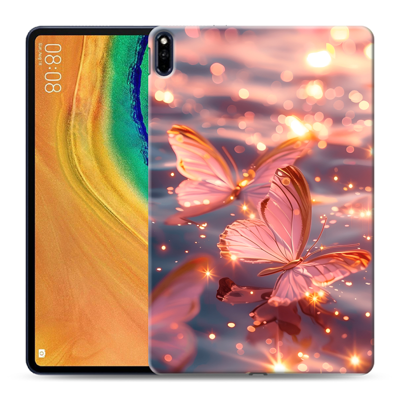 Силиконовый противоударный чехол на Huawei MatePad Pro с принтом бабочки розовые Силиконовый противоударный чехол на Huawei MatePad Pro с принтом бабочки розовые