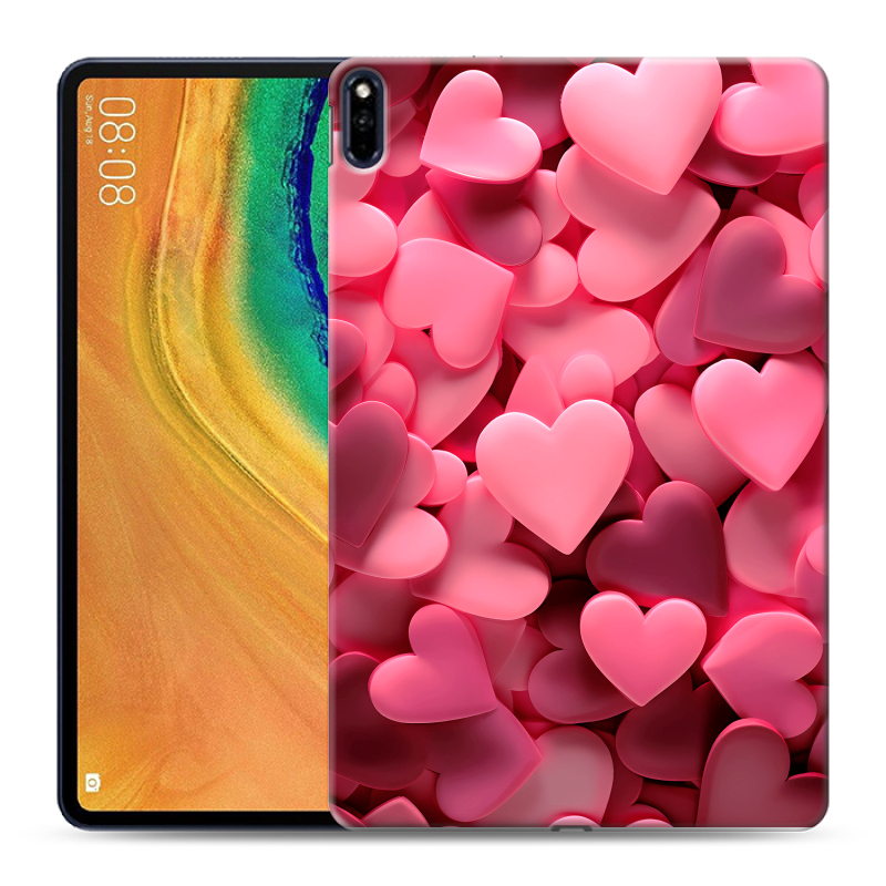 Силиконовый противоударный чехол на Huawei MatePad Pro с принтом розовые сердечки Силиконовый противоударный чехол на Huawei MatePad Pro с принтом розовые сердечки