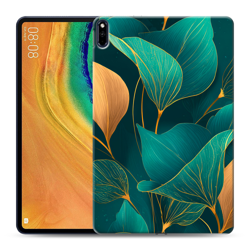 Силиконовый противоударный чехол на Huawei MatePad Pro с принтом Листья и золото Силиконовый противоударный чехол на Huawei MatePad Pro с принтом Листья и золото