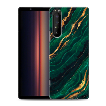 Силиконовый чехол на Sony Xperia 1 II с принтом Мрамор зеленое золото Силиконовый чехол на Sony Xperia 1 II с принтом Мрамор зеленое золото