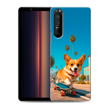 Силиконовый чехол на Sony Xperia 1 II с принтом Корги на скейте