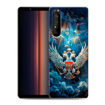Силиконовый чехол на Sony Xperia 1 II с принтом Герб флаг России