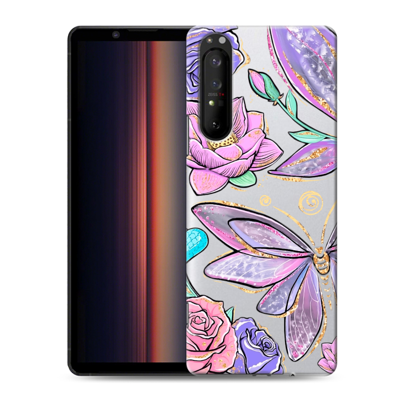 Силиконовый чехол на Sony Xperia 1 II с принтом Бабочки и цветы Силиконовый чехол на Sony Xperia 1 II с принтом Бабочки и цветы