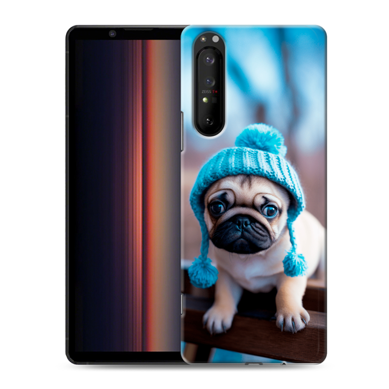 Силиконовый чехол на Sony Xperia 1 II с принтом Мопс в шапке Силиконовый чехол на Sony Xperia 1 II с принтом Мопс в шапке