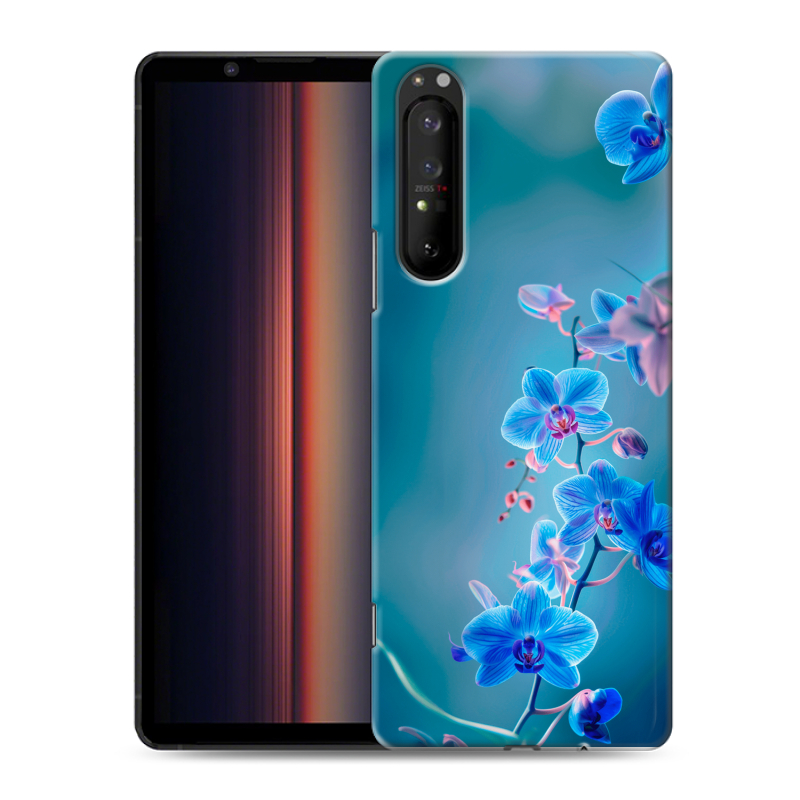 Силиконовый чехол на Sony Xperia 1 II с принтом Голубые цветы Силиконовый чехол на Sony Xperia 1 II с принтом Голубые цветы