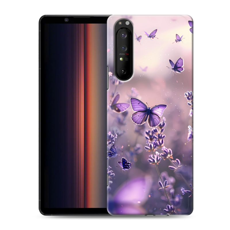 Пластиковый чехол на Sony Xperia 1 II с принтом бабочки и лаванда Пластиковый чехол на Sony Xperia 1 II с принтом бабочки и лаванда