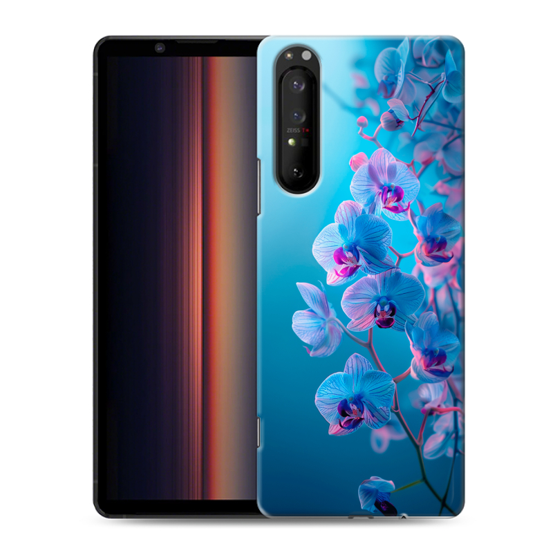 Пластиковый чехол на Sony Xperia 1 II с принтом голубые орхидеи Пластиковый чехол на Sony Xperia 1 II с принтом голубые орхидеи
