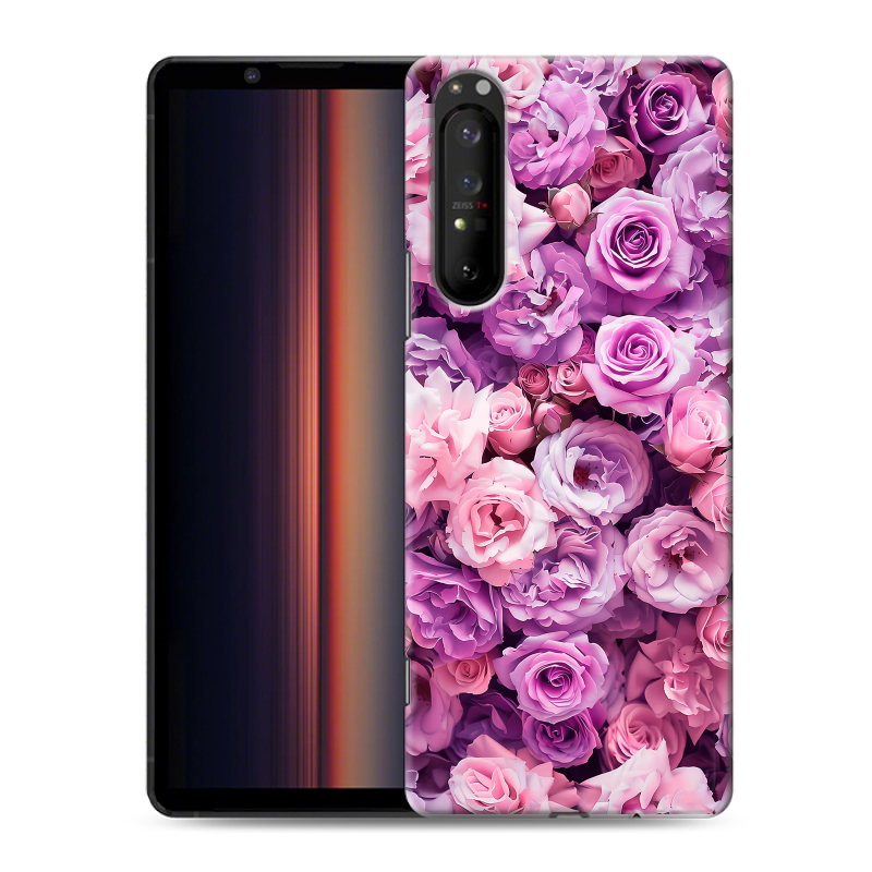 Пластиковый чехол на Sony Xperia 1 II с принтом лавандовые розы Пластиковый чехол на Sony Xperia 1 II с принтом лавандовые розы