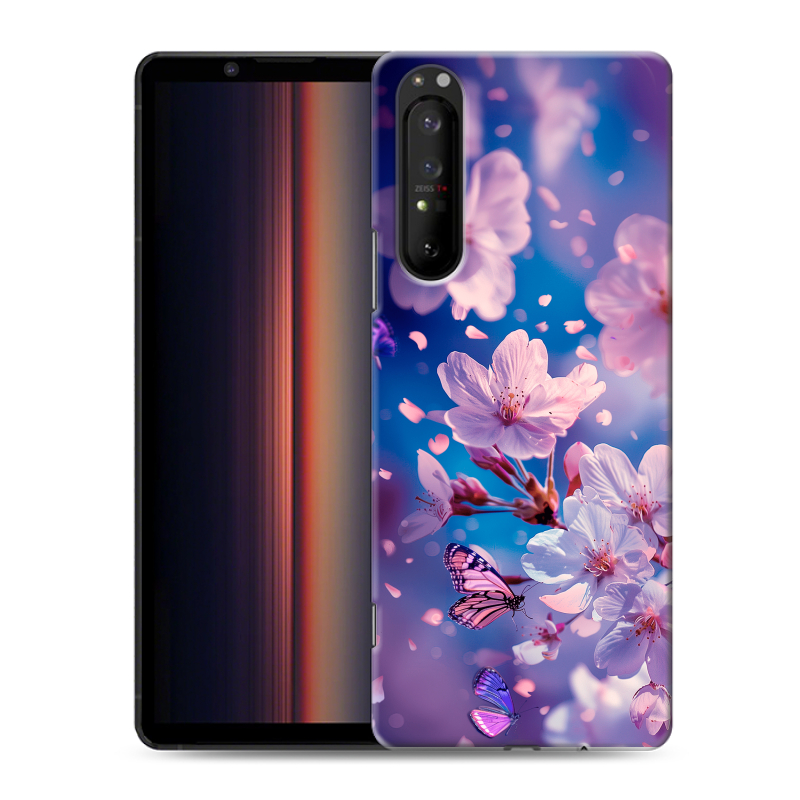Пластиковый чехол на Sony Xperia 1 II с принтом цветы бабочки Пластиковый чехол на Sony Xperia 1 II с принтом цветы бабочки