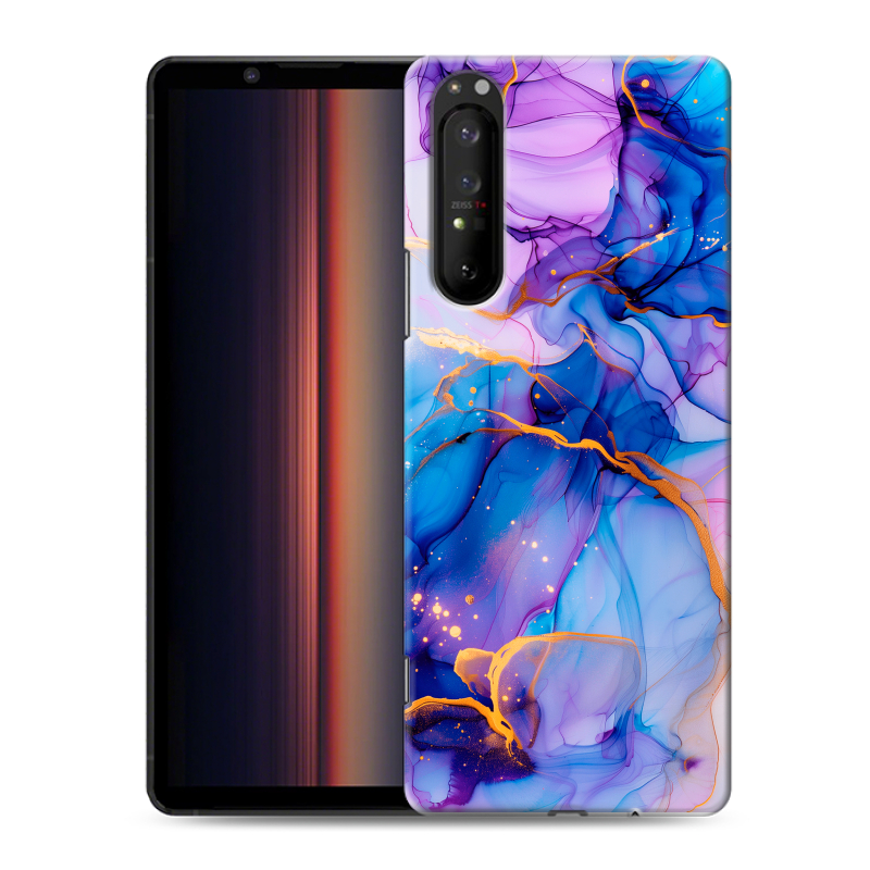 Силиконовый противоударный чехол на Sony Xperia 1 II с принтом синий мрамор Силиконовый противоударный чехол на Sony Xperia 1 II с принтом синий мрамор