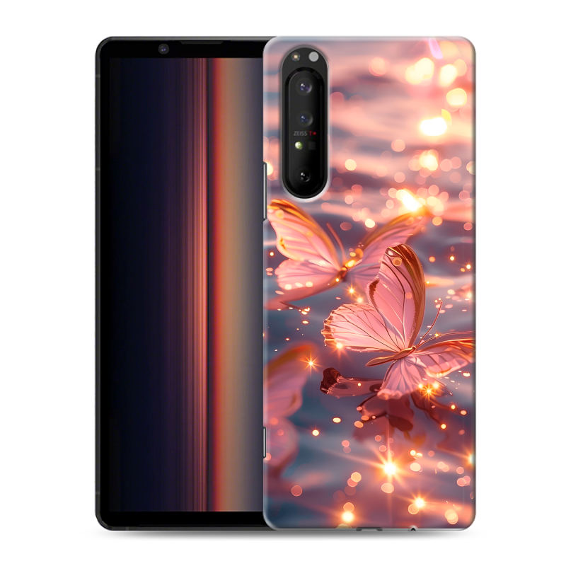Силиконовый противоударный чехол на Sony Xperia 1 II с принтом бабочки розовые Силиконовый противоударный чехол на Sony Xperia 1 II с принтом бабочки розовые