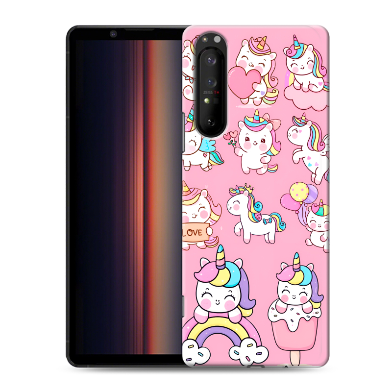 Силиконовый противоударный чехол на Sony Xperia 1 II с принтом Единороги и радуга Силиконовый противоударный чехол на Sony Xperia 1 II с принтом Единороги и радуга