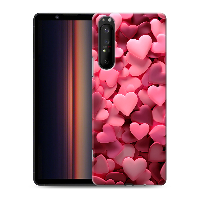 Силиконовый чехол на Sony Xperia 1 II с принтом розовые сердечки Силиконовый чехол на Sony Xperia 1 II с принтом розовые сердечки