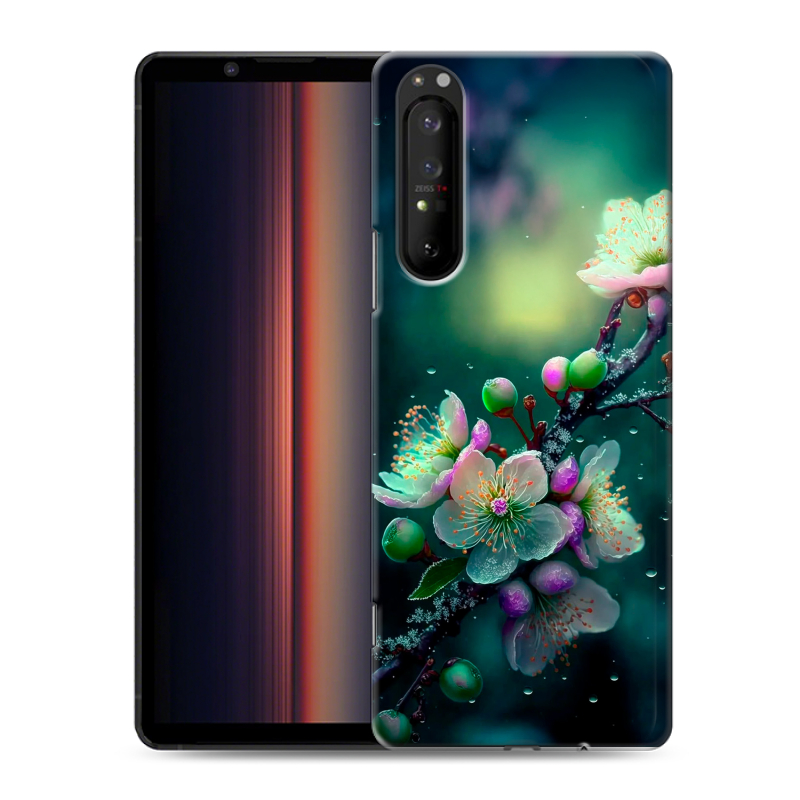 Силиконовый противоударный чехол на Sony Xperia 1 II с принтом Цветы и мрамор Силиконовый противоударный чехол на Sony Xperia 1 II с принтом Цветы и мрамор
