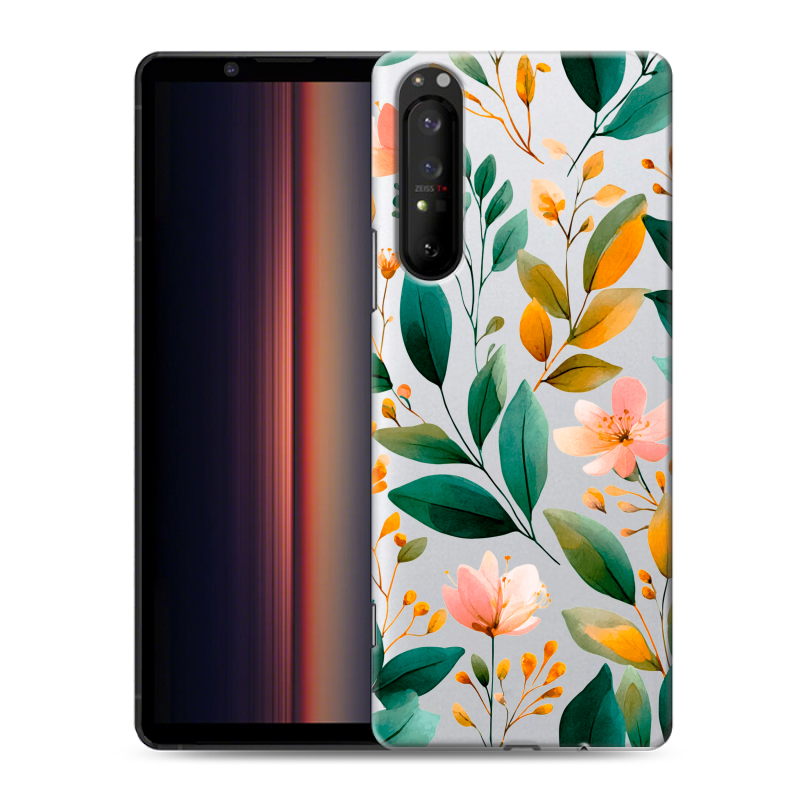 Пластиковый чехол на Sony Xperia 1 II с принтом Цветы паттерн Пластиковый чехол на Sony Xperia 1 II с принтом Цветы паттерн