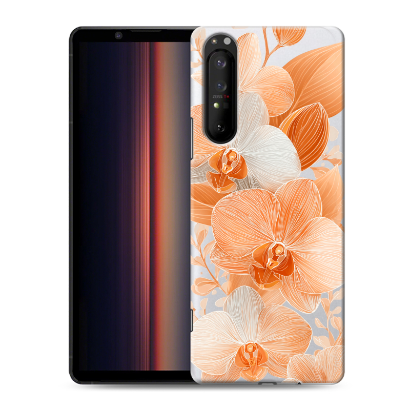 Силиконовый противоударный чехол на Sony Xperia 1 II с принтом Бежевые цветы Силиконовый противоударный чехол на Sony Xperia 1 II с принтом Бежевые цветы