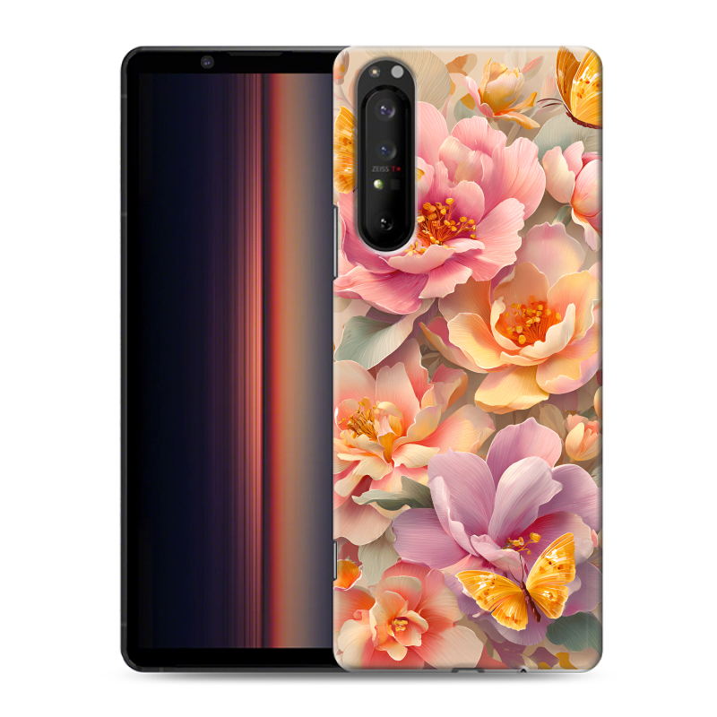 Пластиковый чехол на Sony Xperia 1 II с принтом Цветы и бабочки Пластиковый чехол на Sony Xperia 1 II с принтом Цветы и бабочки