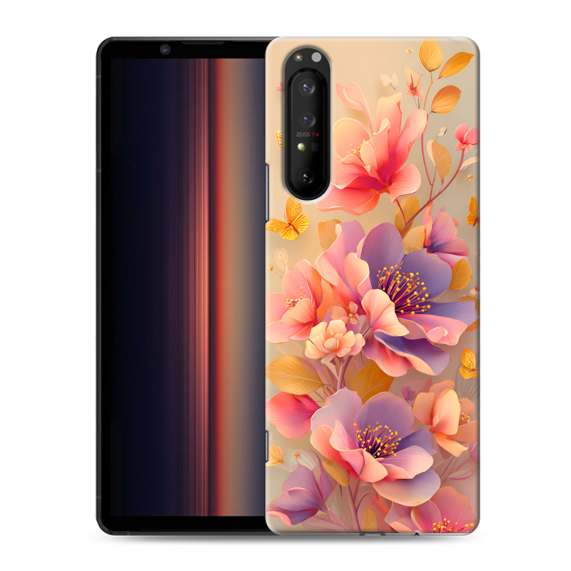 Пластиковый чехол на Sony Xperia 1 II с принтом Цветы и бабочки Пластиковый чехол на Sony Xperia 1 II с принтом Цветы и бабочки