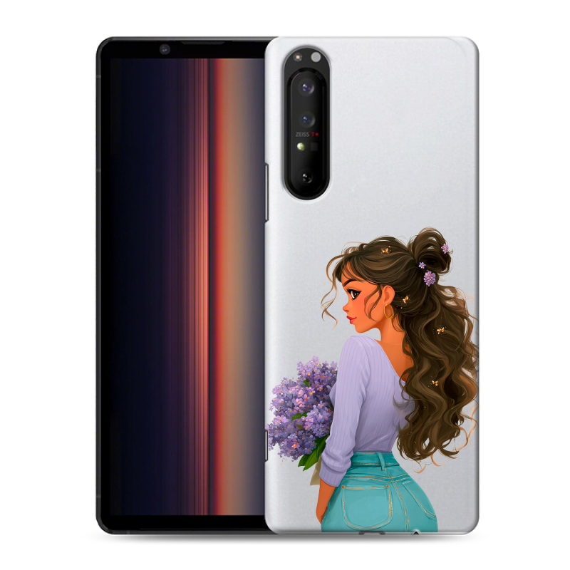 Силиконовый противоударный чехол на Sony Xperia 1 II с принтом девушка цветы Силиконовый противоударный чехол на Sony Xperia 1 II с принтом девушка цветы