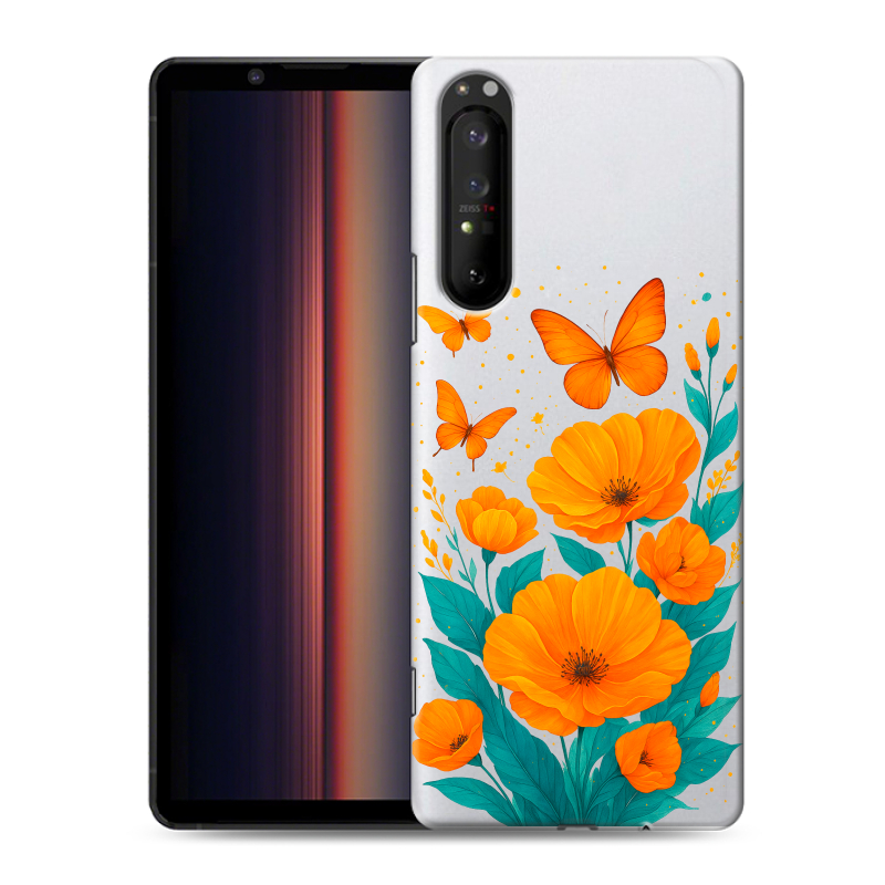 Силиконовый чехол на Sony Xperia 1 II с принтом цветы бабочки Силиконовый чехол на Sony Xperia 1 II с принтом цветы бабочки