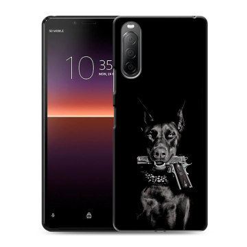 Силиконовый чехол на Sony Xperia 10 II с принтом Доберман и пистолет Силиконовый чехол на Sony Xperia 10 II с принтом Доберман и пистолет