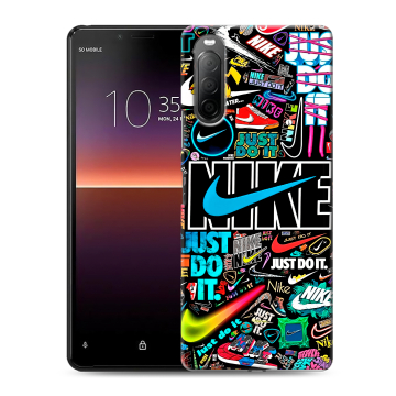 Силиконовый чехол на Sony Xperia 10 II с принтом найк nike черный Силиконовый чехол на Sony Xperia 10 II с принтом найк nike черный