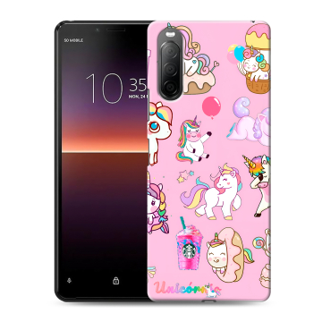 Силиконовый чехол на Sony Xperia 10 II с принтом розовые единороги