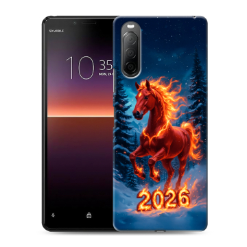 Силиконовый чехол на Sony Xperia 10 II с принтом Новый год коня Силиконовый чехол на Sony Xperia 10 II с принтом Новый год коня