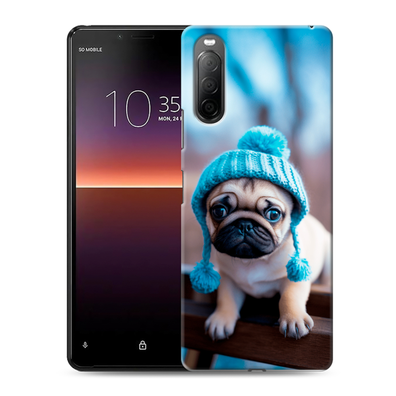 Силиконовый чехол на Sony Xperia 10 II с принтом Мопс в шапке Силиконовый чехол на Sony Xperia 10 II с принтом Мопс в шапке