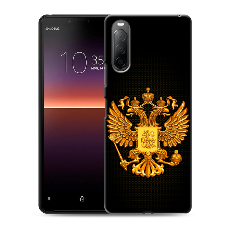 Силиконовый чехол на Sony Xperia 10 II с принтом Герб России желтый Силиконовый чехол на Sony Xperia 10 II с принтом Герб России желтый