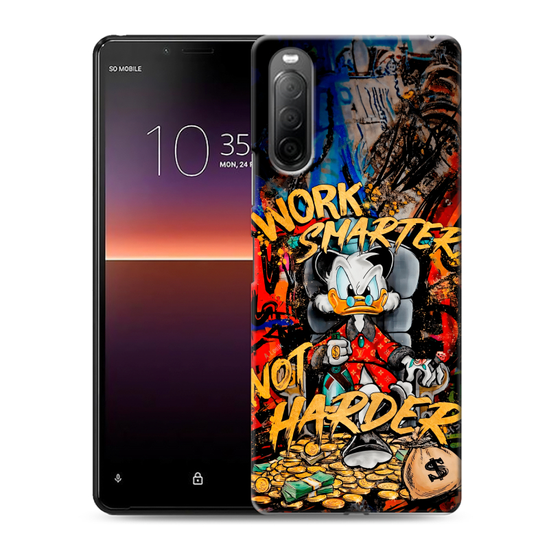 Силиконовый противоударный чехол на Sony Xperia 10 II с принтом Дональд Дак Деньги Силиконовый противоударный чехол на Sony Xperia 10 II с принтом Дональд Дак Деньги