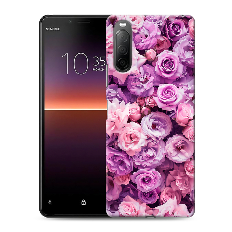 Силиконовый чехол на Sony Xperia 10 II с принтом лавандовые розы Силиконовый чехол на Sony Xperia 10 II с принтом лавандовые розы