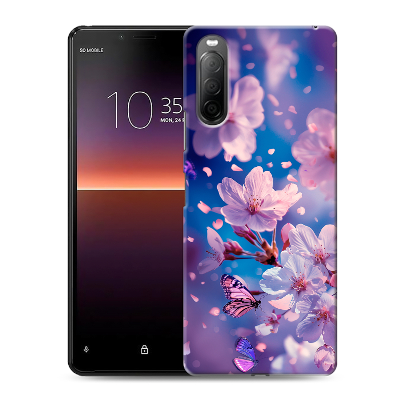 Силиконовый чехол на Sony Xperia 10 II с принтом цветы бабочки Силиконовый чехол на Sony Xperia 10 II с принтом цветы бабочки
