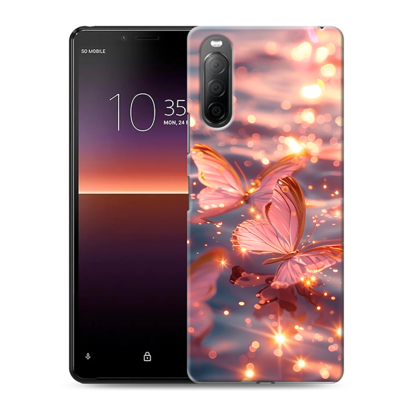Силиконовый противоударный чехол на Sony Xperia 10 II с принтом бабочки розовые Силиконовый противоударный чехол на Sony Xperia 10 II с принтом бабочки розовые