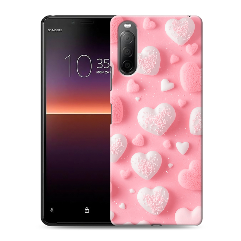 Силиконовый противоударный чехол на Sony Xperia 10 II с принтом Сердечки Силиконовый противоударный чехол на Sony Xperia 10 II с принтом Сердечки